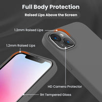 Cordking Designed for iPhone 14 Plus Case, Silicone Phone Case with [2 Screen Protectors] + [2 Camera Lens Protectors] and Soft Anti-Scratch Microfiber Lining Inside, 6.7 inch, Space Gray