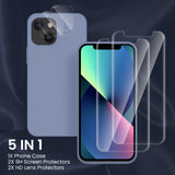 Cordking [5 in 1] Designed for iPhone 13 Case, with 2 Screen Protectors + 2 Camera Lens Protectors, Shockproof Silicone Phone Case with Microfiber Lining, Lavender Gray