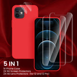 Cordking [5 in 1] Designed for iPhone 12 Case, for iPhone 12 Pro Case, with 2 Screen Protectors + 2 Camera Lens Protectors, Shockproof Silicone Case with Microfiber Lining, Deep Red