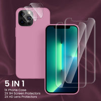 Cordking [5 in 1] Designed for iPhone 13 Pro Case, with 2 Screen Protectors + 2 Camera Lens Protectors, Shockproof Silicone Phone Case with Microfiber Lining, Lilac Purple