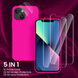 Cordking [5 in 1] Designed for iPhone 13 Case, with 2 Screen Protectors + 2 Camera Lens Protectors, Shockproof Silicone Phone Case with Microfiber Lining, Hot Pink