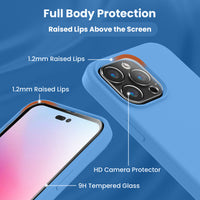 Cordking Designed for iPhone 14 Pro Case, Silicone Phone Case with [2 Screen Protectors] + [2 Camera Lens Protectors] and Soft Anti-Scratch Microfiber Lining Inside, 6.1 inch, Blue