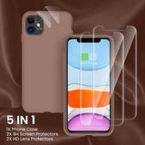 Cordking [5 in 1] iPhone 11 Case, with 2 Pack Screen Protectors + 2 Pack Camera Lens Protectors, Shockproof Silicone Slim Phone Case with [Anti-Scratch Microfiber Lining], 6.1 inch, Light Brown