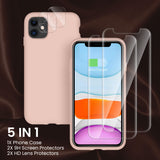 Cordking [5 in 1] iPhone 11 Case, with 2 Pack Screen Protectors + 2 Pack Camera Lens Protectors, Shockproof Silicone Slim Phone Case with [Anti-Scratch Microfiber Lining], 6.1 inch, Pinksand