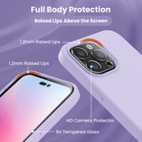 Cordking Designed for iPhone 14 Pro Max Case, Silicone Phone Case with [2 Screen Protectors] + [2 Camera Lens Protectors] and Soft Anti-Scratch Microfiber Lining Inside, 6.7 inch, Clove Purple