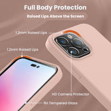 Cordking Designed for iPhone 14 Pro Max Case, Silicone Phone Case with [2 Screen Protectors] + [2 Camera Lens Protectors] and Soft Anti-Scratch Microfiber Lining Inside, 6.7 inch, Pinksand