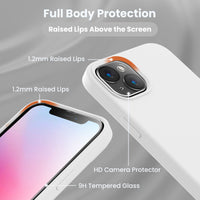 Cordking Designed for iPhone 14 Plus Case, Silicone Phone Case with [2 Screen Protectors] + [2 Camera Lens Protectors] and Soft Anti-Scratch Microfiber Lining Inside, 6.7 inch, White