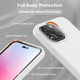 Cordking Designed for iPhone 14 Pro Case, Silicone Phone Case with [2 Screen Protectors] + [2 Camera Lens Protectors] and Soft Anti-Scratch Microfiber Lining Inside, 6.1 inch, White