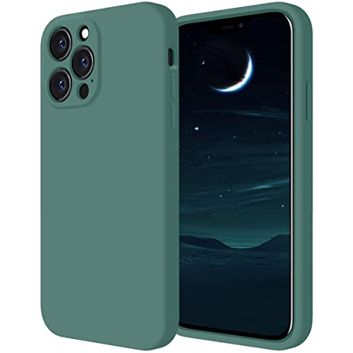Cordking Designed for iPhone 13 Pro Case, Silicone Full Cover [Enhanced Camera Protection] Shockproof Protective Phone Case with [Soft Anti-Scratch Microfiber Lining], 6.1 inch, Midnight Green