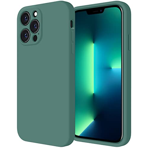 Cordking Designed for iPhone 13 Pro Max Case, Silicone Full Cover [Enhanced Camera Protection] Shockproof Protective Phone Case with [Soft Anti-Scratch Microfiber Lining], 6.7 inch, Midnight Green