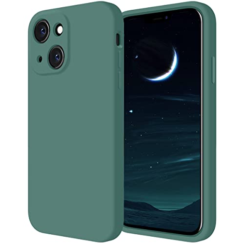 Cordking Designed for iPhone 13 Case, Silicone Full Cover [Enhanced Camera Protection] Shockproof Protective Phone Case with [Soft Anti-Scratch Microfiber Lining], 6.1 inch, Midnight Green
