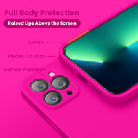 Cordking Designed for iPhone 13 Pro Case, Silicone Full Cover [Enhanced Camera Protection] Shockproof Protective Phone Case with [Soft Anti-Scratch Microfiber Lining], 6.1 inch, Hot Pink