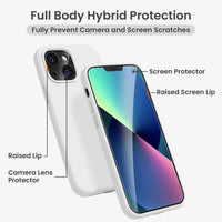 Cordking [5 in 1] Designed for iPhone 13 Case, with 2 Screen Protectors + 2 Camera Lens Protectors, Shockproof Silicone Phone Case with Microfiber Lining, White