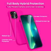 Cordking [5 in 1] Designed for iPhone 13 Pro Case, with 2 Screen Protectors + 2 Camera Lens Protectors, Shockproof Silicone Phone Case with Microfiber Lining, Hot Pink