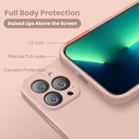 Cordking Designed for iPhone 13 Pro Case, Silicone Full Cover [Enhanced Camera Protection] Shockproof Protective Phone Case with [Soft Anti-Scratch Microfiber Lining], 6.1 inch, Pinksand