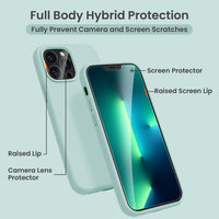 Cordking [5 in 1] Designed for iPhone 12 Pro Max Case, with 2 Screen Protectors + 2 Camera Lens Protectors, Shockproof Silicone Phone Case with Microfiber Lining, Mint Green