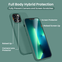 Cordking [5 in 1] Designed for iPhone 12 Pro Max Case, with 2 Screen Protectors + 2 Camera Lens Protectors, Shockproof Silicone Phone Case with Microfiber Lining, Midnight Green