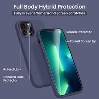 Cordking [5 in 1] Designed for iPhone 13 Pro Case, with 2 Screen Protectors + 2 Camera Lens Protectors, Shockproof Silicone Phone Case with Microfiber Lining, Navy Blue