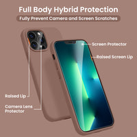 Cordking [5 in 1] Designed for iPhone 13 Pro Case, with 2 Screen Protectors + 2 Camera Lens Protectors, Shockproof Silicone Phone Case with Microfiber Lining, Light Brown