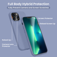 Cordking [5 in 1] Designed for iPhone 12 Pro Max Case, with 2 Screen Protectors + 2 Camera Lens Protectors, Shockproof Silicone Phone Case with Microfiber Lining, Lavender Gray