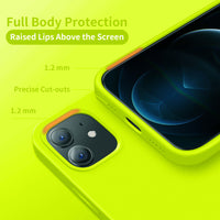 Cordking Designed for iPhone 12 Case, Designed for iPhone 12 Pro Case, Silicone Slim Shockproof Phone Case Cover with [Soft Anti-Scratch Microfiber Lining] 6.1 inch,Fluorescent Green