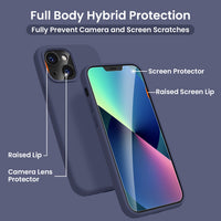 Cordking [5 in 1] Designed for iPhone 13 Case, with 2 Screen Protectors + 2 Camera Lens Protectors, Shockproof Silicone Phone Case with Microfiber Lining, Navy Blue