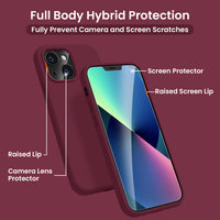 Cordking [5 in 1] Designed for iPhone 13 Case, with 2 Screen Protectors + 2 Camera Lens Protectors, Shockproof Silicone Phone Case with Microfiber Lining, Plum