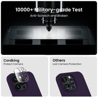 Cordking Designed for iPhone 14 Pro Case, Silicone Phone Case with [2 Screen Protectors] + [2 Camera Lens Protectors] and Soft Anti-Scratch Microfiber Lining Inside, 6.1 inch, Purple