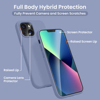 Cordking [5 in 1] Designed for iPhone 13 Case, with 2 Screen Protectors + 2 Camera Lens Protectors, Shockproof Silicone Phone Case with Microfiber Lining, Lavender Gray