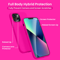 Cordking [5 in 1] Designed for iPhone 13 Case, with 2 Screen Protectors + 2 Camera Lens Protectors, Shockproof Silicone Phone Case with Microfiber Lining, Hot Pink