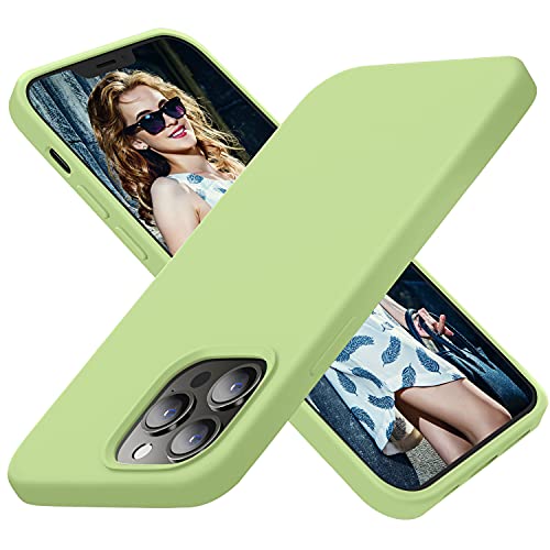 Cordking Designed for iPhone 13 Pro Max Case, Silicone Ultra Slim Shockproof Protective Phone Case with [Soft Anti-Scratch Microfiber Lining], 6.7 inch, Tea Green