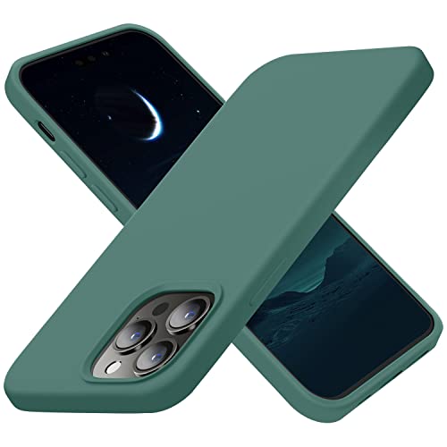 Cordking for iPhone 14 Pro Case, Silicone Ultra Slim Shockproof Protective Phone Case with [Soft Anti-Scratch Microfiber Lining], 6.1 inch, Midnight Green