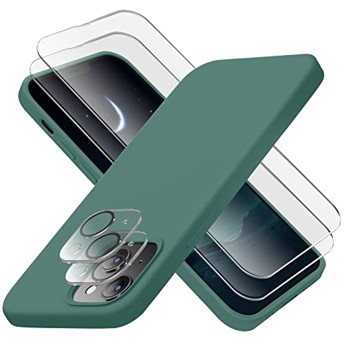 Cordking Designed for iPhone 14 Plus Case, Silicone Phone Case with [2 Screen Protectors] + [2 Camera Lens Protectors] and Soft Anti-Scratch Microfiber Lining Inside, 6.7 inch, Midnight Green