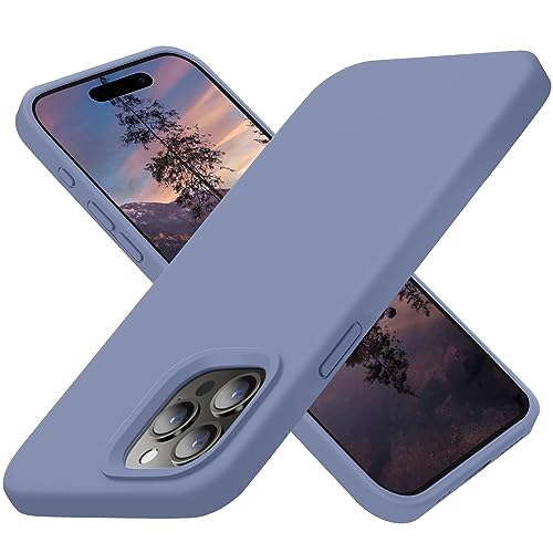 Cordking Designed for iPhone 15 Pro Case, Silicone Ultra Slim Shockproof Protective Phone Case with [Soft Anti-Scratch Microfiber Lining], 6.1 inch, Lavender Gray