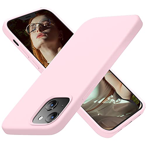 Cordking for iPhone 13 Case, iPhone 14 Case, Silicone Ultra Slim Shockproof Protective Phone Case with [Soft Anti-Scratch Microfiber Lining], 6.1 inch, Chalk Pink