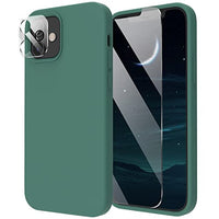 Cordking [5 in 1] Designed for iPhone 12 Case, for iPhone 12 Pro Case, with 2 Screen Protectors + 2 Camera Lens Protectors, Shockproof Silicone Case with Microfiber Lining, Midnight Green