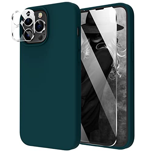 Cordking for iPhone 12 Pro Max Case, with 2 Screen Protectors + 2 Camera Lens Protectors, Shockproof Silicone Phone Case with Microfiber Lining, Teal