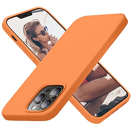 Cordking Designed for iPhone 13 Pro Max Case, Silicone Ultra Slim Shockproof Protective Phone Case with [Soft Anti-Scratch Microfiber Lining], 6.7 inch, Kumquat