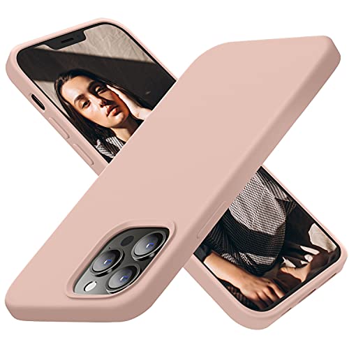 Cordking Designed for iPhone 13 Pro Max Case, Silicone Ultra Slim Shockproof Protective Phone Case with [Soft Anti-Scratch Microfiber Lining], 6.7 inch, Pinksand