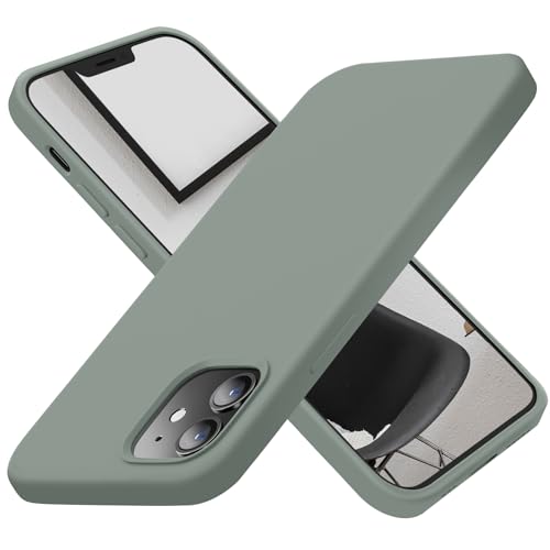Cordking Designed for iPhone 12 Case, Designed for iPhone 12 Pro Case, Silicone Shockproof Phone Case with [Soft Anti-Scratch Microfiber Lining] 6.1 inch,Calke Green