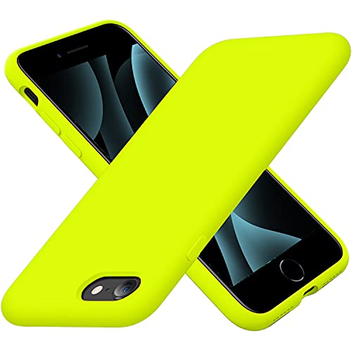 Cordking iPhone SE Case 2022/2020, iPhone 7 8 Case, Silicone Ultra Slim Shockproof Phone Case with [Soft Microfiber Lining], 4.7 inch, Fluorescent Green