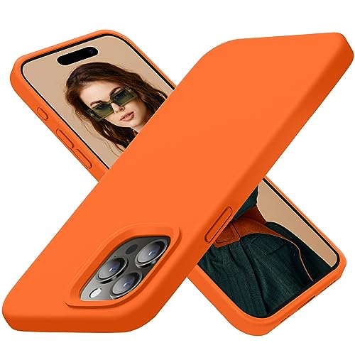 Cordking Designed for iPhone 15 Pro Case, Silicone Ultra Slim Shockproof Protective Phone Case with [Soft Anti-Scratch Microfiber Lining], 6.1 inch, Neon Orange