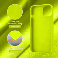 Cordking Designed for iPhone 13 Case, Silicone Ultra Slim Shockproof Protective Phone Case with [Soft Anti-Scratch Microfiber Lining], 6.1 inch, Fluorescent Green