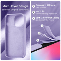 Cordking Designed for iPhone 14 Pro Case, Silicone Phone Case with [2 Screen Protectors] + [2 Camera Lens Protectors] and Soft Anti-Scratch Microfiber Lining Inside, 6.1 inch, Clove Purple