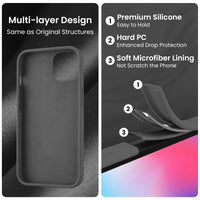 Cordking Designed for iPhone 14 Plus Case, Silicone Phone Case with [2 Screen Protectors] + [2 Camera Lens Protectors] and Soft Anti-Scratch Microfiber Lining Inside, 6.7 inch, Space Gray