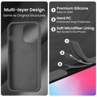 Cordking Designed for iPhone 14 Pro Case, Silicone Phone Case with [2 Screen Protectors] + [2 Camera Lens Protectors] and Soft Anti-Scratch Microfiber Lining Inside, 6.1 inch, Space Gray