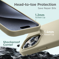 Cordking Designed for iPhone 15 Pro Case, Silicone Ultra Slim Shockproof Protective Phone Case with [Soft Anti-Scratch Microfiber Lining], 6.1 inch, Khaki