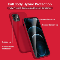 Cordking [5 in 1] Designed for iPhone 12 Case, for iPhone 12 Pro Case, with 2 Screen Protectors + 2 Camera Lens Protectors, Shockproof Silicone Case with Microfiber Lining, Deep Red