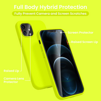 Cordking [5 in 1] Designed for iPhone 12 Case, for iPhone 12 Pro Case, with 2 Screen Protectors + 2 Camera Lens Protectors, Shockproof Silicone Case with Microfiber Lining,Fluorescent Green