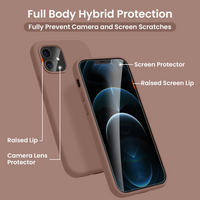 Cordking [5 in 1] Designed for iPhone 12 Case, for iPhone 12 Pro Case, with 2 Screen Protectors + 2 Camera Lens Protectors, Shockproof Silicone Case with Microfiber Lining, Light Brown